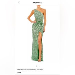 Mac Dugal green sequin dress . One shoulder